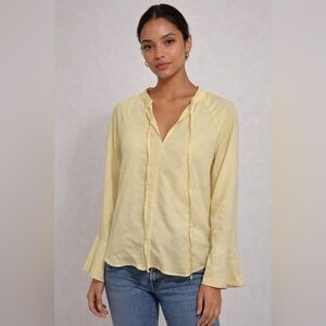Ann Taylor Light Yellow Long Sleeve Bell Cuff Tie V-Neck Blouse Size Medium